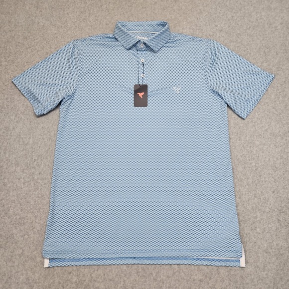Birddogs Performance Polo Golf Shirt Large Geometric Print Blue NWT - Picture 2 of 10